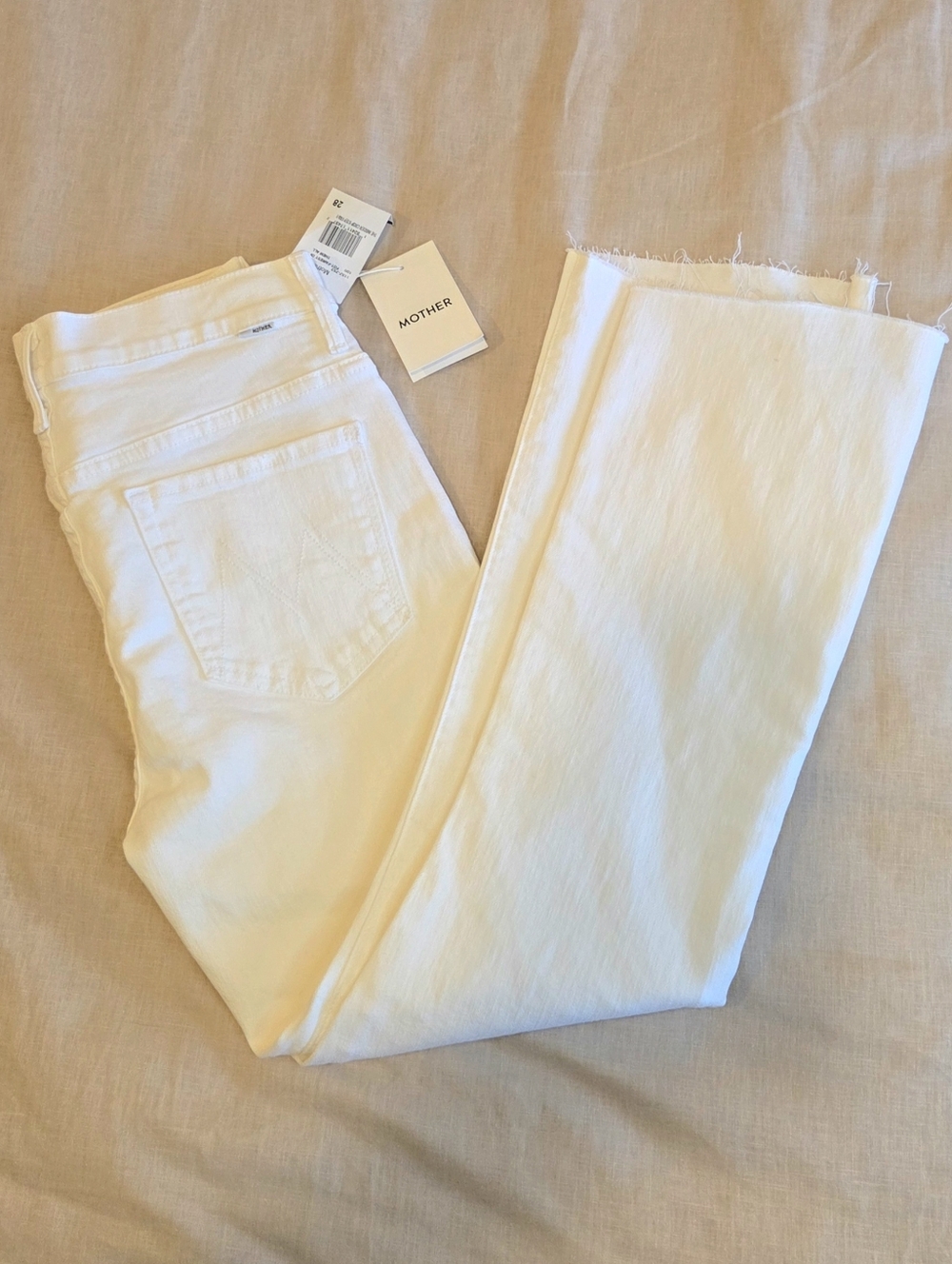 MOTHER Insider Crop Step Fray Jeans 28 White Fairest Of Them All NWT Raw Hem